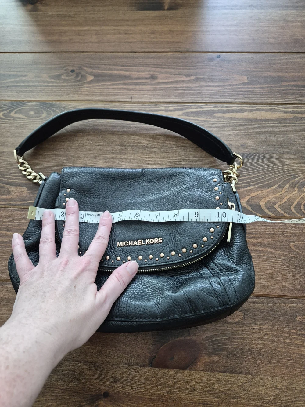 Michael Kors Aria Black Studded Leather Shoulder Bag